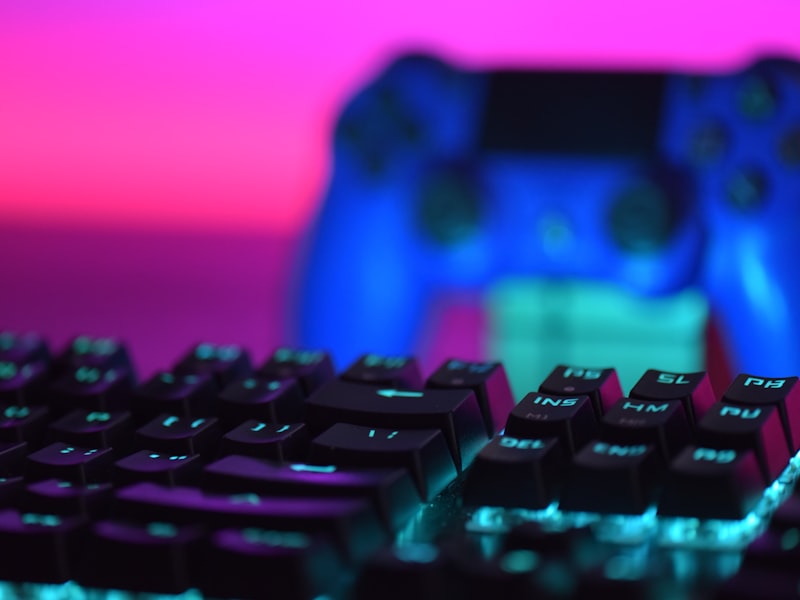 Glowing keyboard in a dim room
